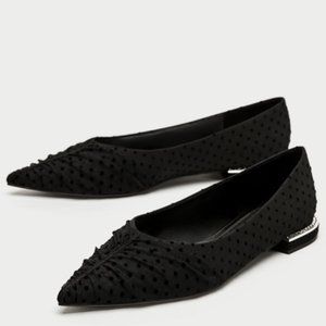 ✨NEW!ZARA Black Polka Dot Mesh Size 8 Ballerina Flats